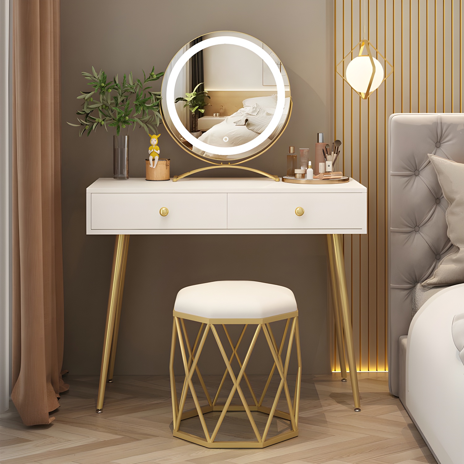 2-Drawer Vanity Tables Bedroom Makeup Vanity Desk Table with Drawer