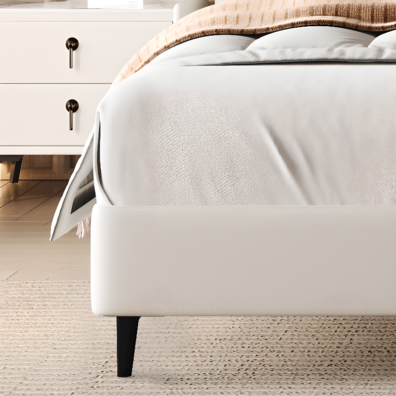 Solid Color Timber Frame Cabinet Bed/Platform Bed with Genuine Leather Headboard for Bedroom - image 3