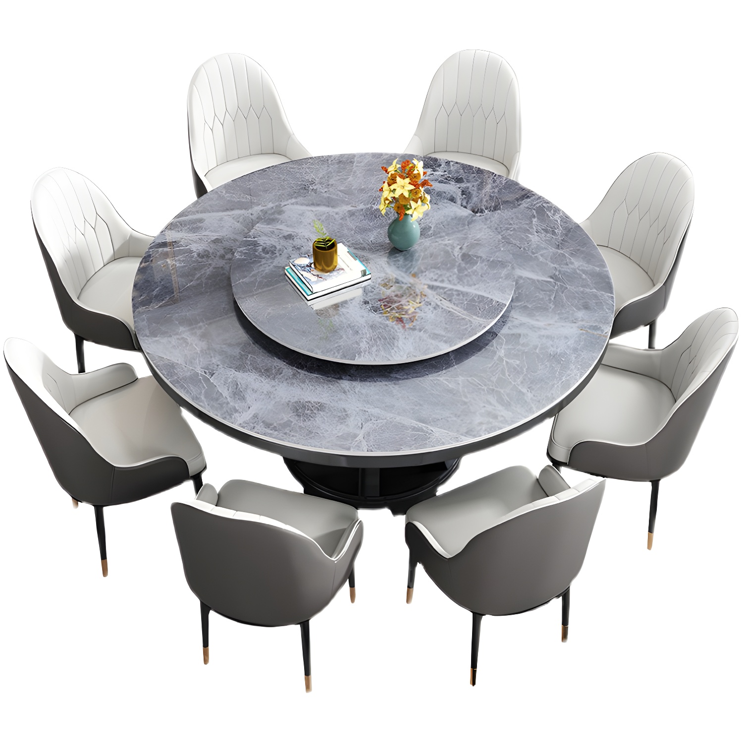 Round Stone Turntable Table Minimalist Furniture with Pedestal Base - image 12