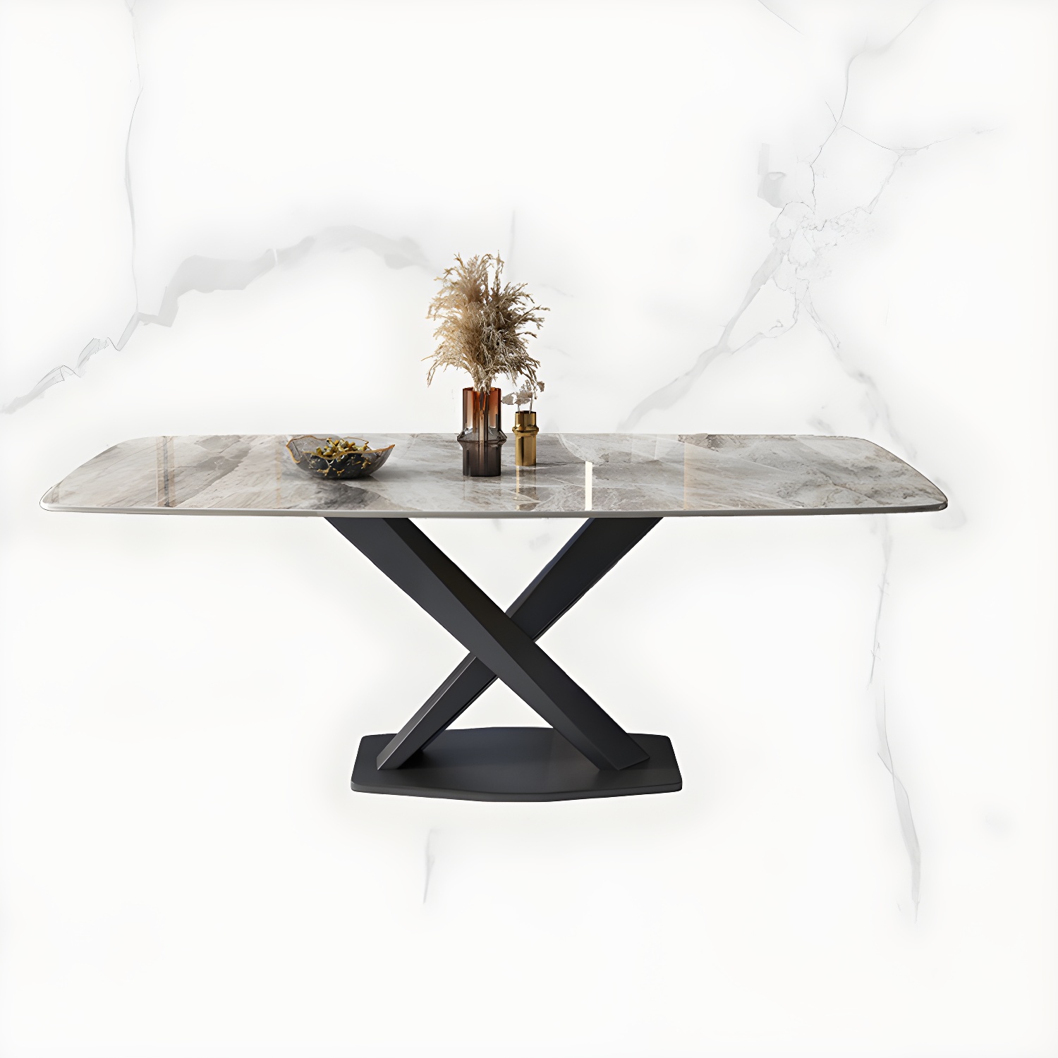 Modern 5/7-Piece Dining Set with Upholstered Chairs in Beige and Slate Table Top - image 4