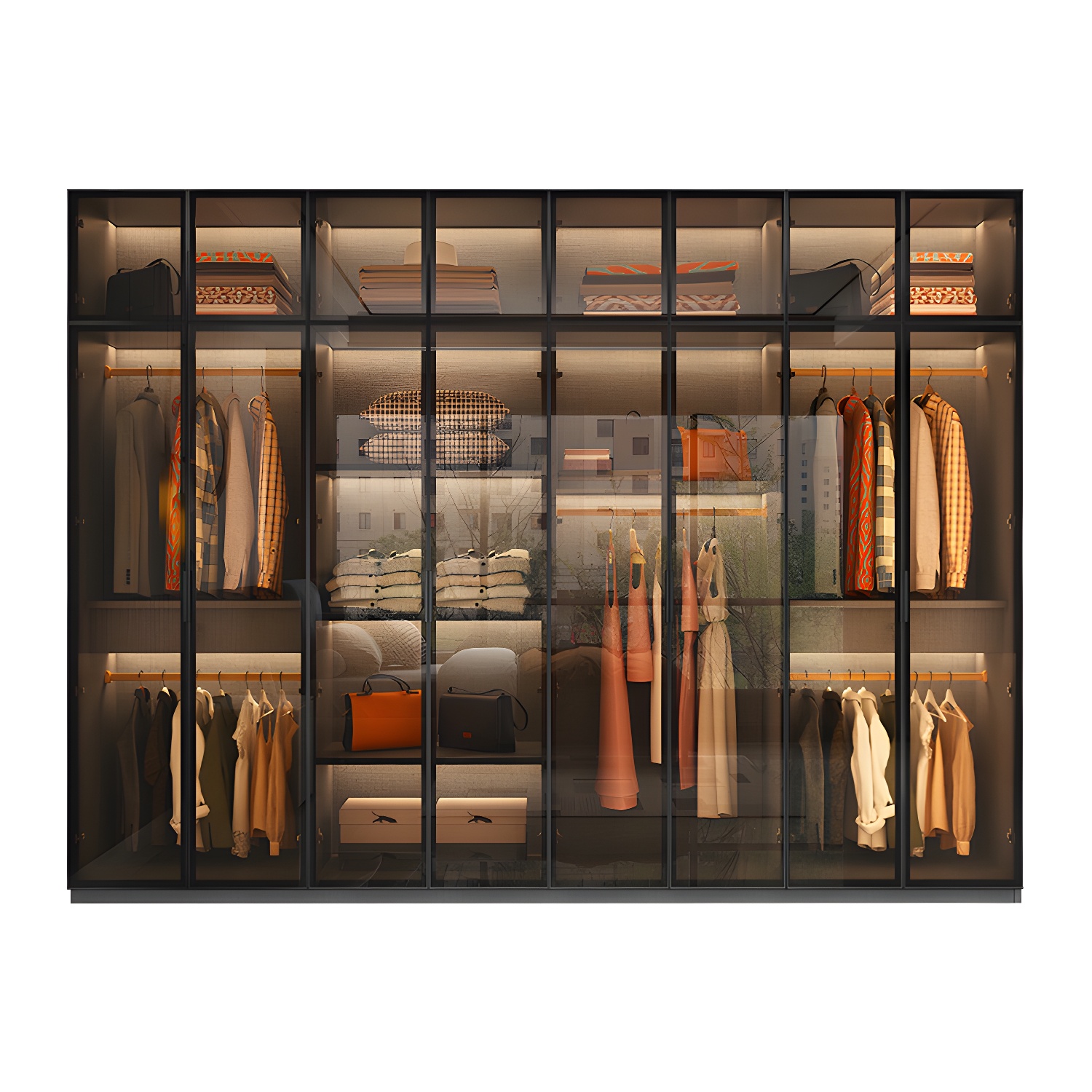 Bedroom Hinged Doors Storage Cabinet Glass Door Wardrobe with Garment Rod - image 5