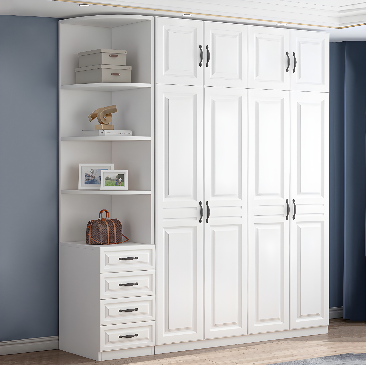 White Colour Wardrobe French Country Wooden Wardrobe Closet for Bedroom - image 3