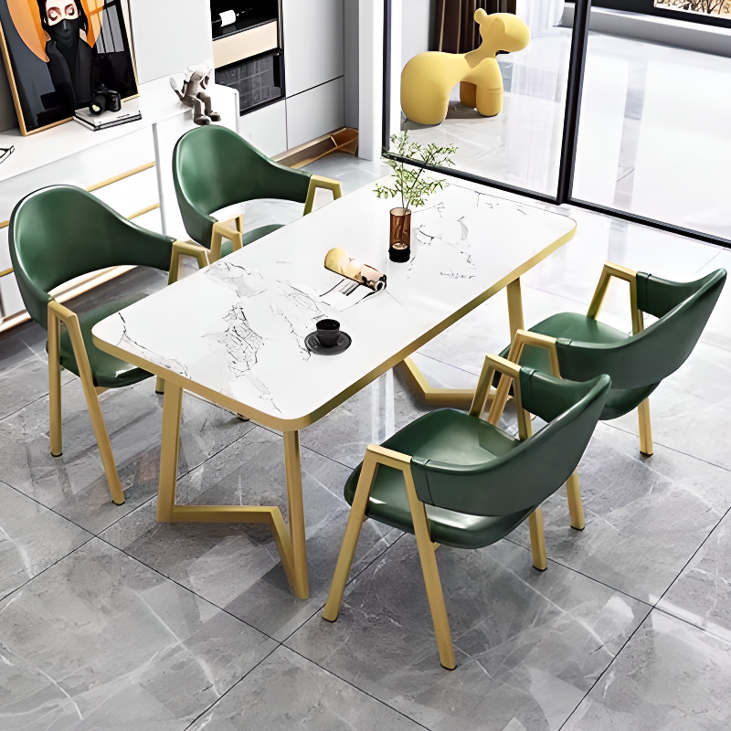 Luxurious Dining Table Set with Recycled Wood Top and Sleighing Base