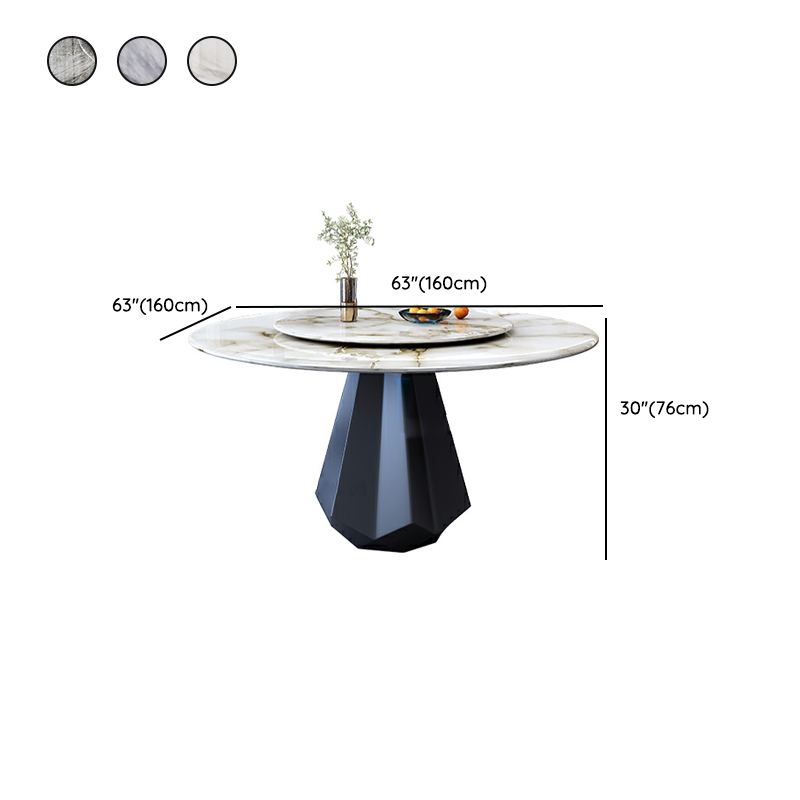 Modern Round Marble Dining Table Set with Black Metal Base in Beige - image 15