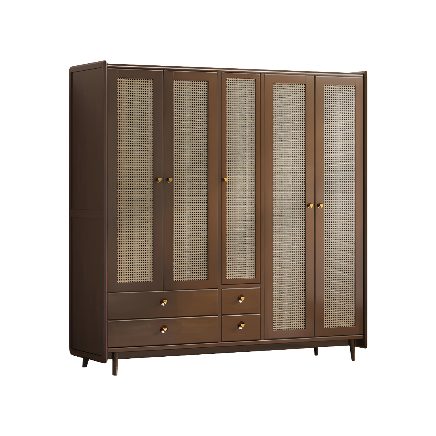 Rubberwood Solid Wood Frame Wardrobe Modern Rattan Hinged Doors with Legs - image 7