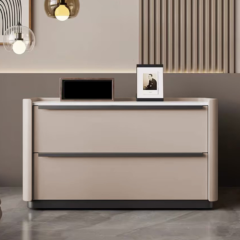 Modern Faux Leather Drawer Storage Nightstand in Stone Finish - image 4