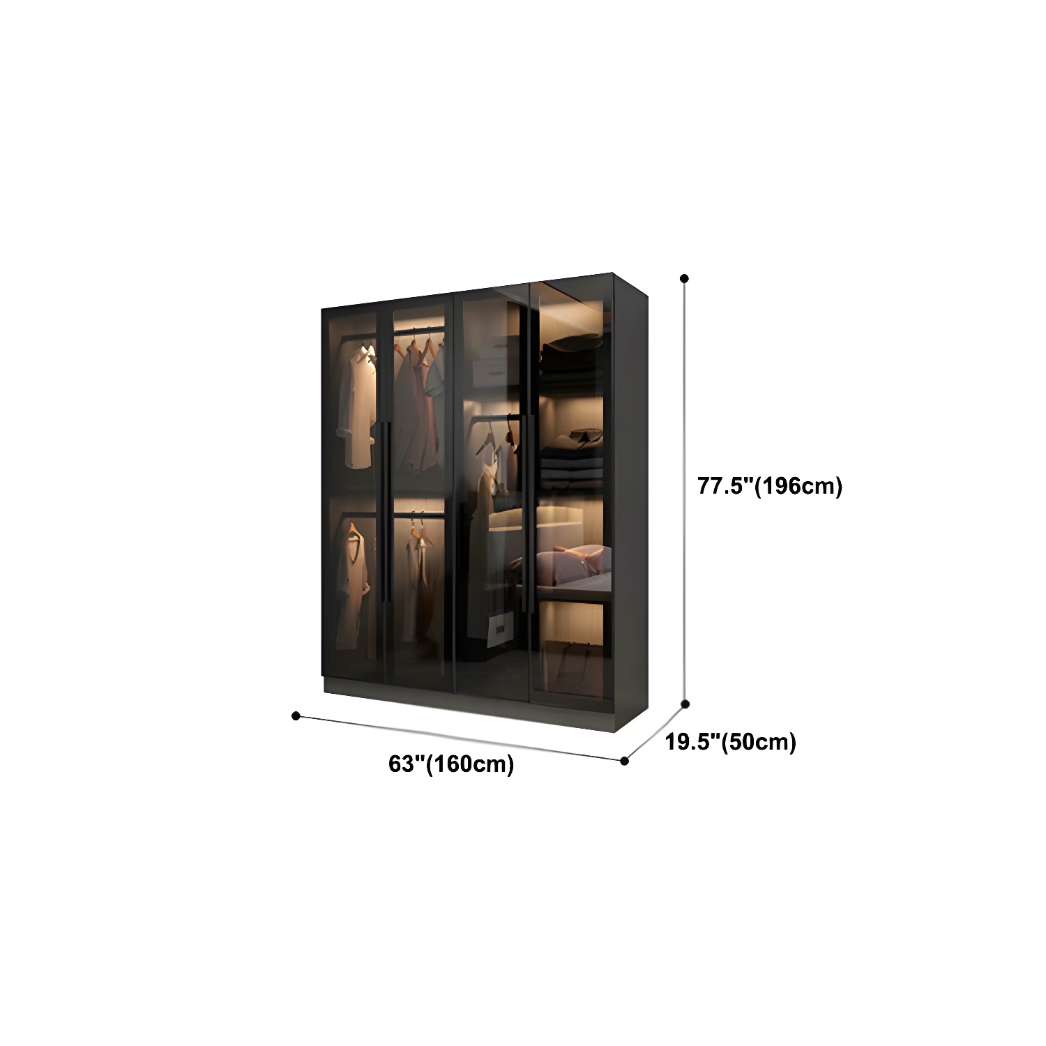 Contemporary Home Wardrobe Armoire Black Glass Wardrobe Cabinet - image 15