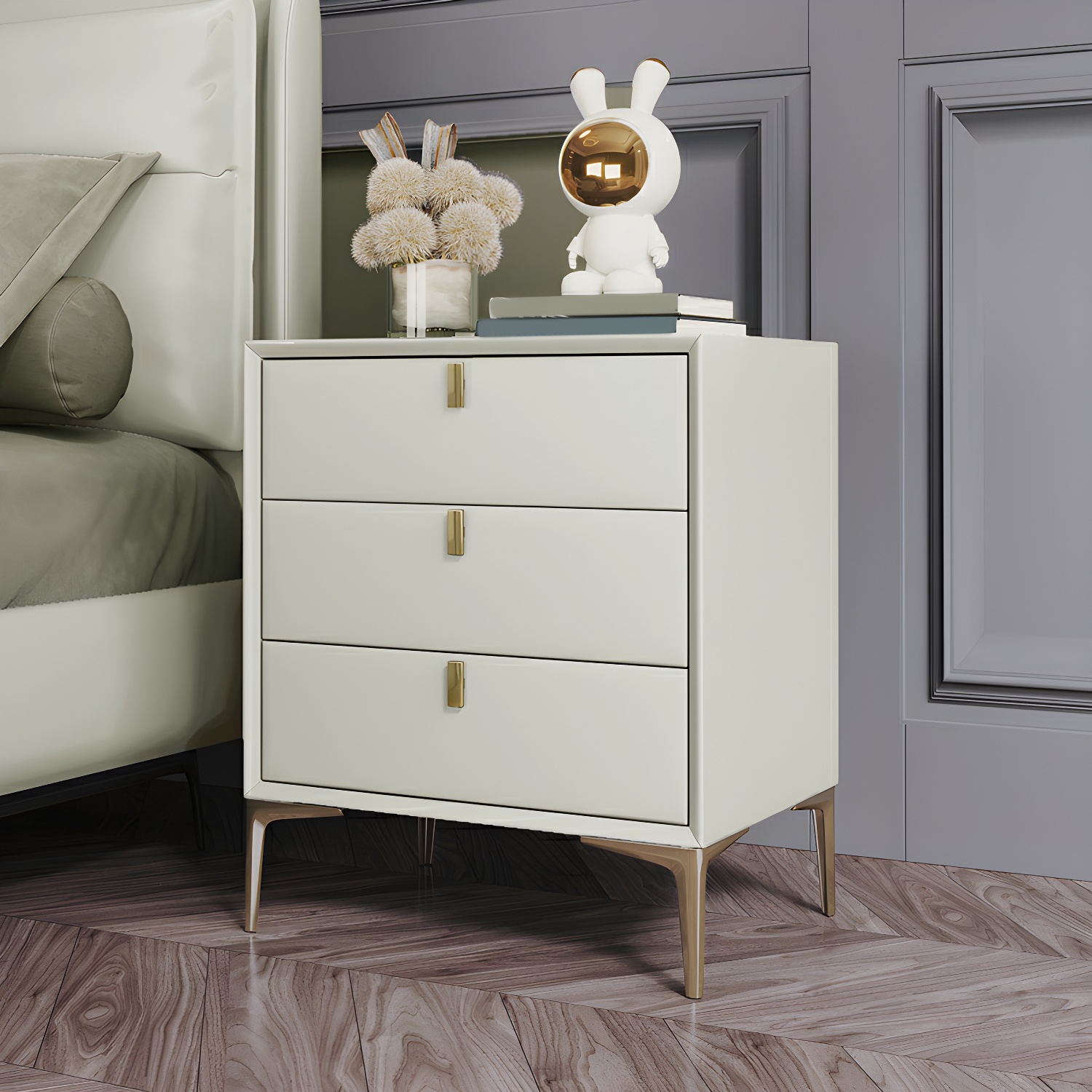 Glam Style Solid Wood 3-Drawer Nightstand with Legs for Bedroom - image 9