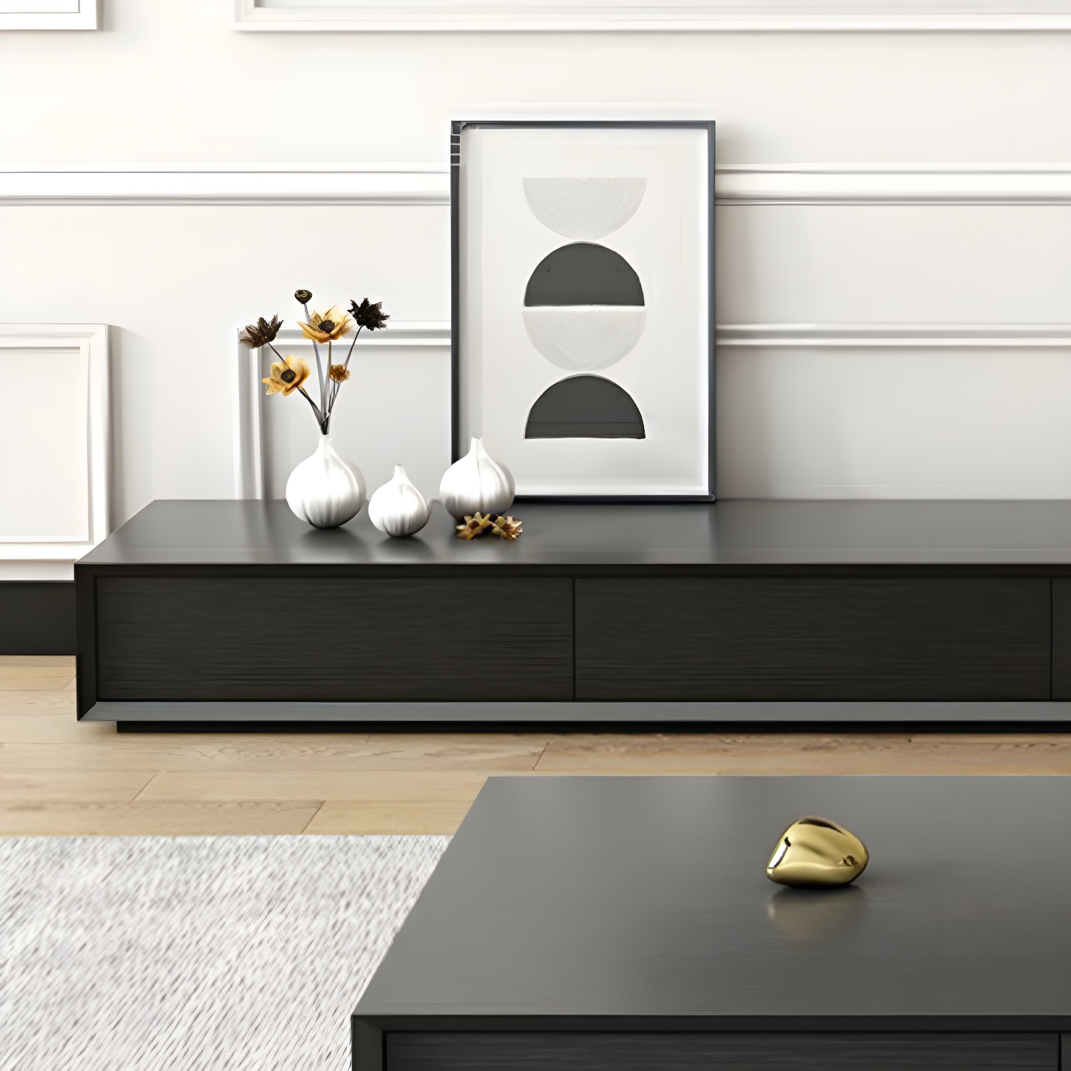 Modern Minimalist Black Finish TV Stand Console with Storage Drawers - image 7