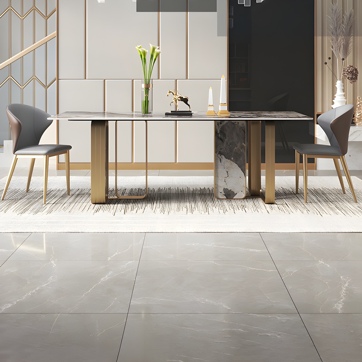 Luxury 1/2/3/5/6/7/8/9 Pieces Dining Set with Stone Dining Table and Chairs Dinette Set
