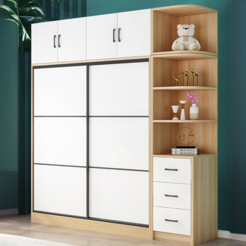 Natural Finish Minimalist Laminate Cabinet Armoire with 3-Drawer/4-Drawer, Soft Close Door, Interior Shelves, and Clothing Rod