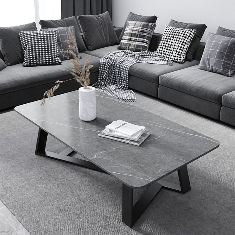 Funky Square Sintered Stone Coffee Table with X Base, Scratch-immune, and Single Set