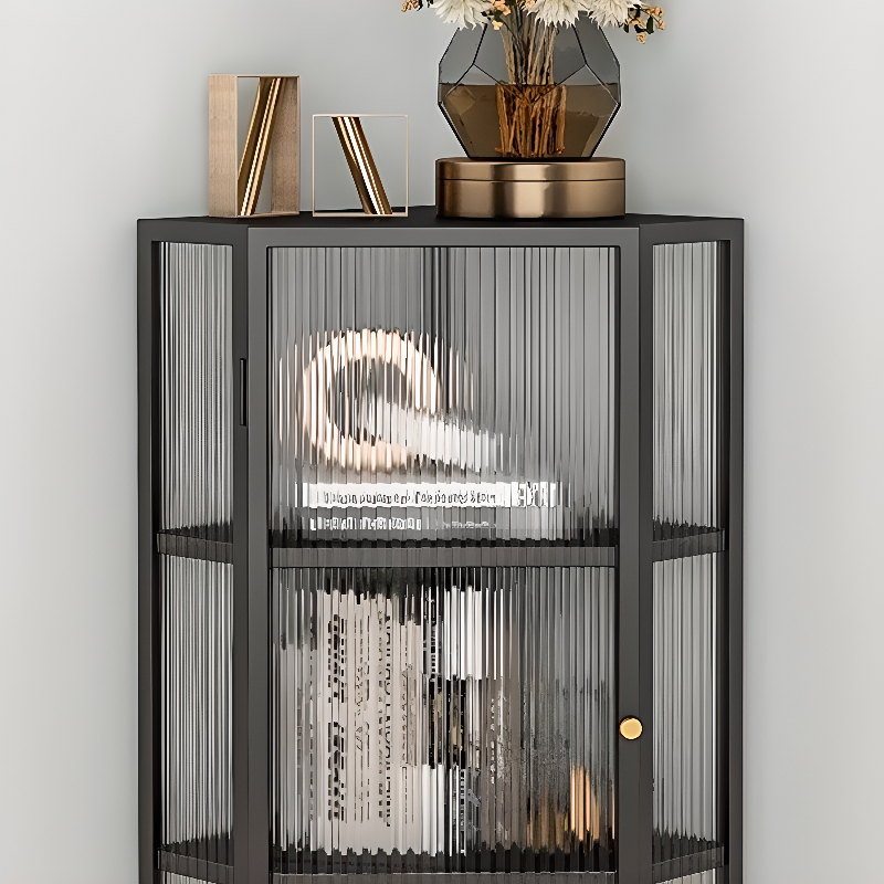 Contemporary Corner Utility Cabinet with 1 Cabinet, Iron Countertop, Glass Door, Pull Knobs, and Black/White/Off White Top - image 8