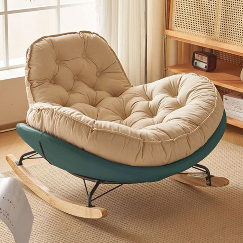 Modish Rocking Couch Chair with Spindle Back, Flannel Upholstery, Padded Design, Rear Support, and Stationary Base - image 9