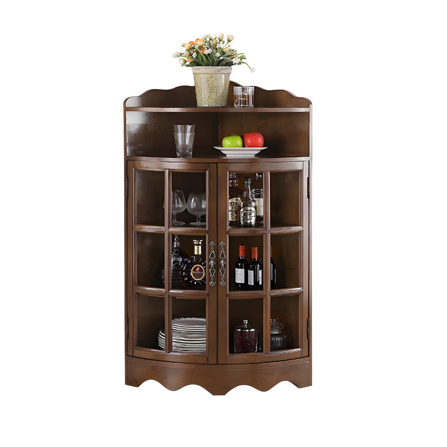 Corner Mid-Century Modern Accent Cabinet with Wood Countertop and Glass Doors - image 6