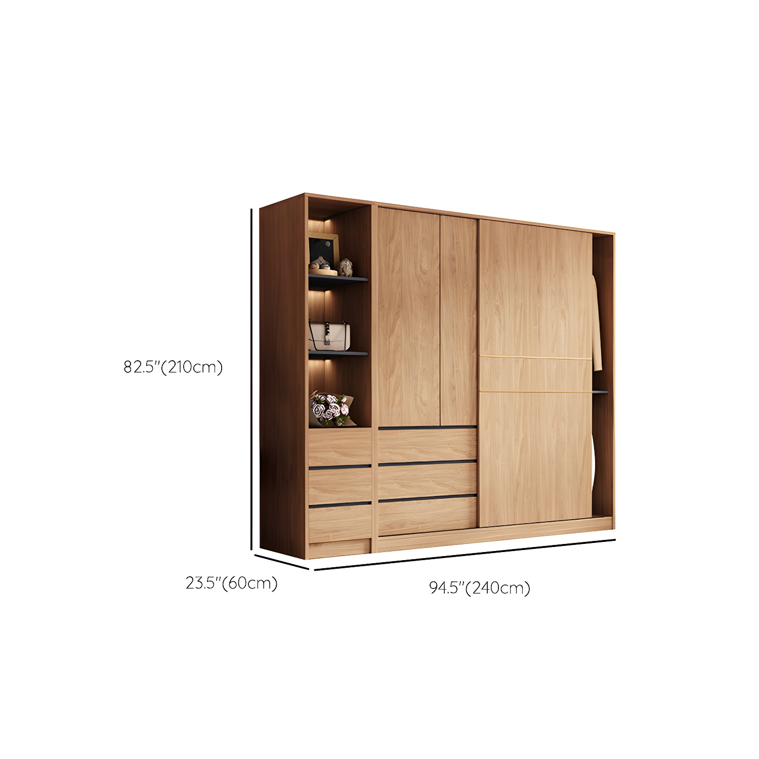 Contemporary Wood Wardrobe Armoire Freestanding Adjustable Shelves Wardrobe with Drawers - image 19