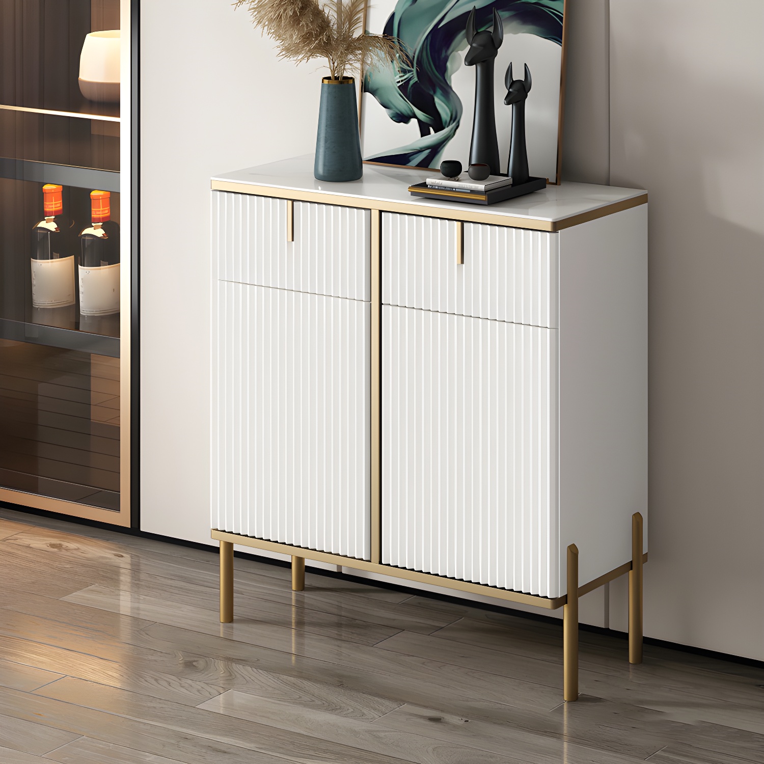 Glam Sideboard Stone Top Sideboard with Door for Living Room - image 4