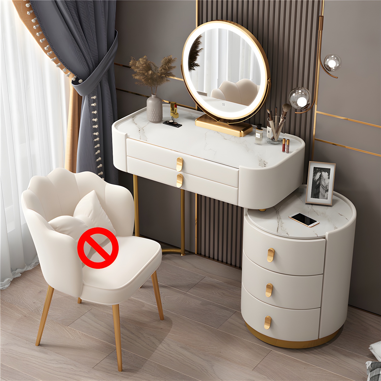 Glass/Stone Dresser Modern Make-up Vanity with 5/6 Storage Drawers