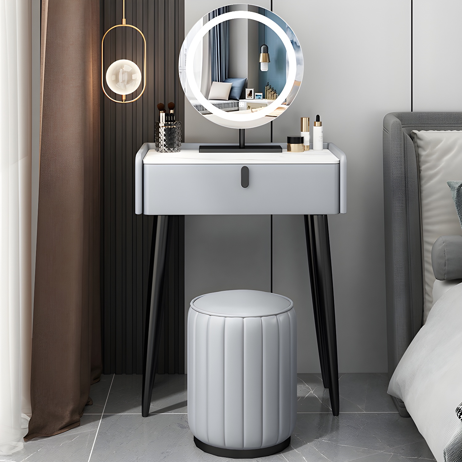 Contemporary Vanity Dressing Table Set with Mirror and Stool - image 13