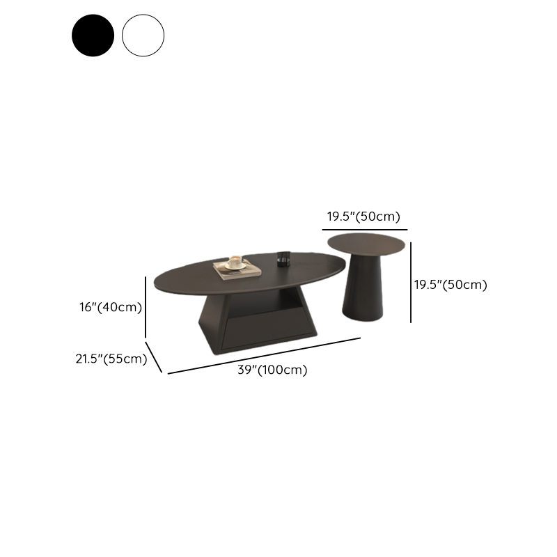 Single Board Game Coffee Table with Slate Top and Base, Elliptical Shape, 1 Drawer, and 1 Shelf - image 13