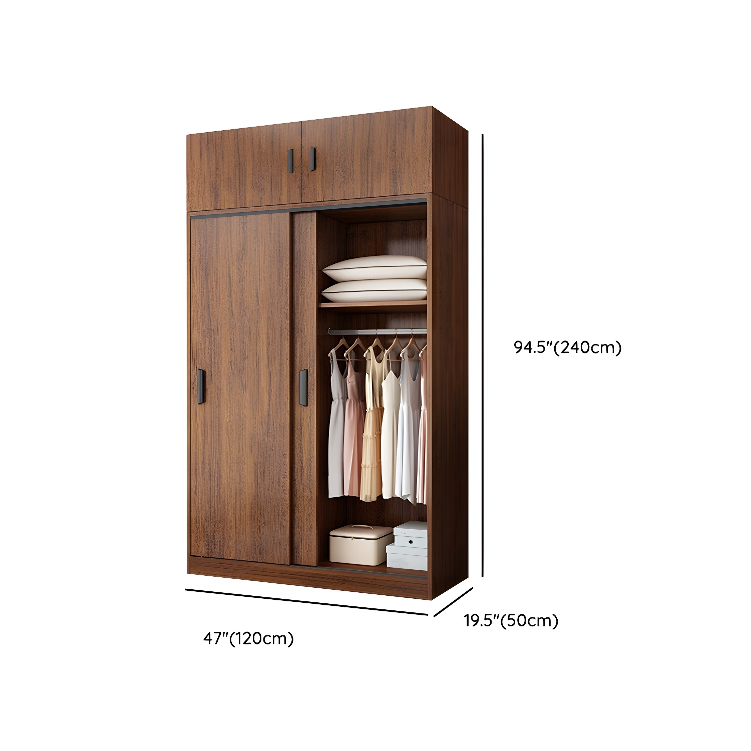 Contemporary Brown Wood Wardrobe Armoire with Clothing Rod & Shelves - image 18