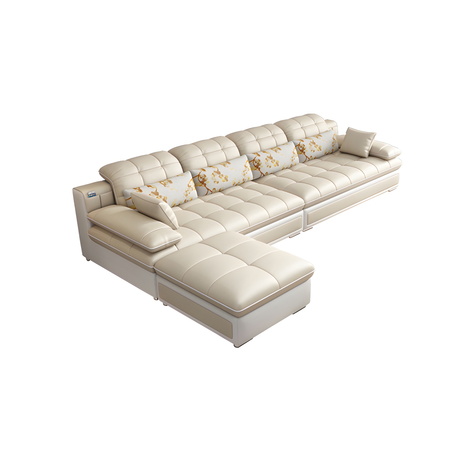 Contemporary Faux Leather Sofa & Chaise Biscuit Back Pillow Top Sofa - image 11