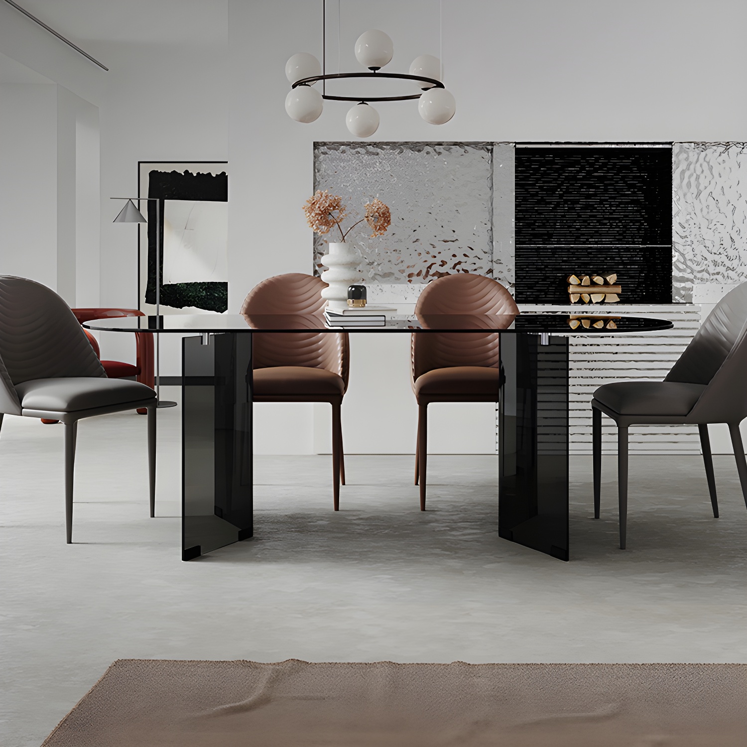 Glass Contemporary Oval Dining Table Clear Glass Top Table with Double Pedestal - image 3