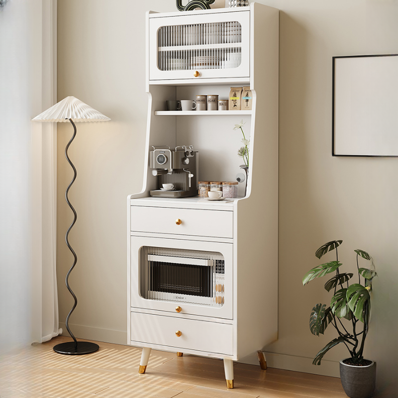 Simple Narrow Microwave Shelf Cabinet with 2 Drawers, Sintered Stone Countertop, Glazed Door, and Adjustable Shelving - image 4