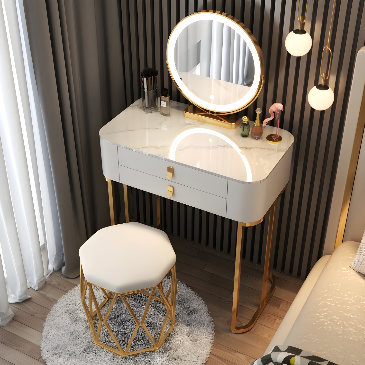 Luxurious Vanity Dressing Table Solid Wood Vanity Set with Stool and Mirror - image 2