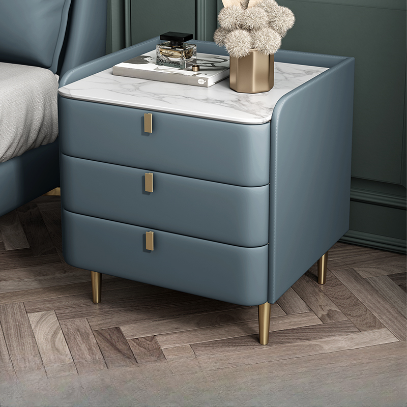 Art Deco 3 Tiers Drawer Storage Bedside Table with Stone Countertop - image 3