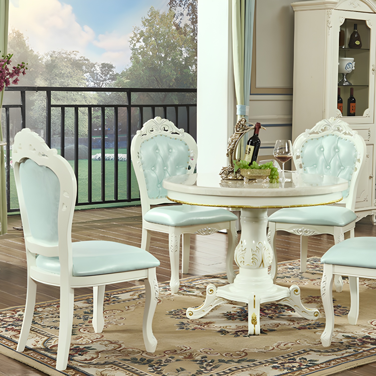 Victorian Rubberwood King Louis Back Chair Matte Finish Leather Dining Chair (Set of 2) - image 10