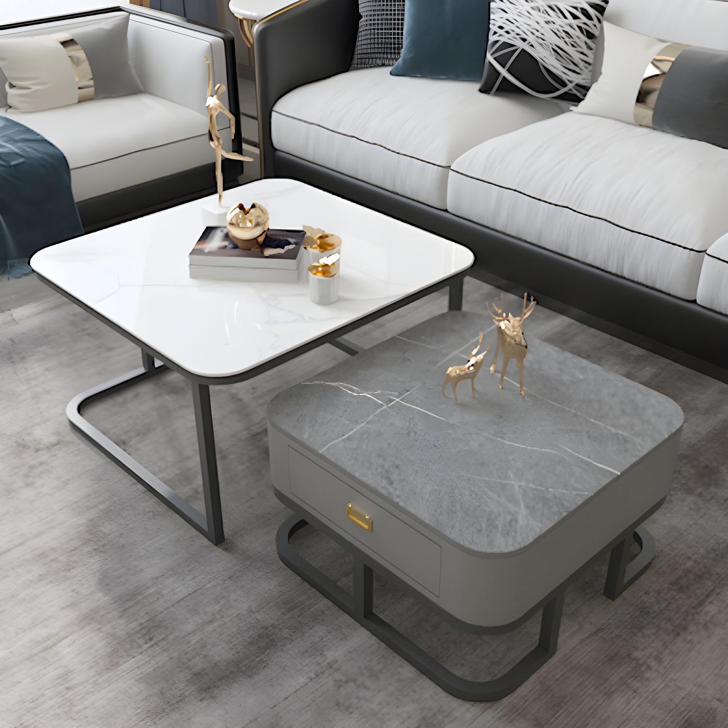 Round Slate/ Glass Coffee Table Frame 2 Nesting Cocktail Table with Storage - image 14