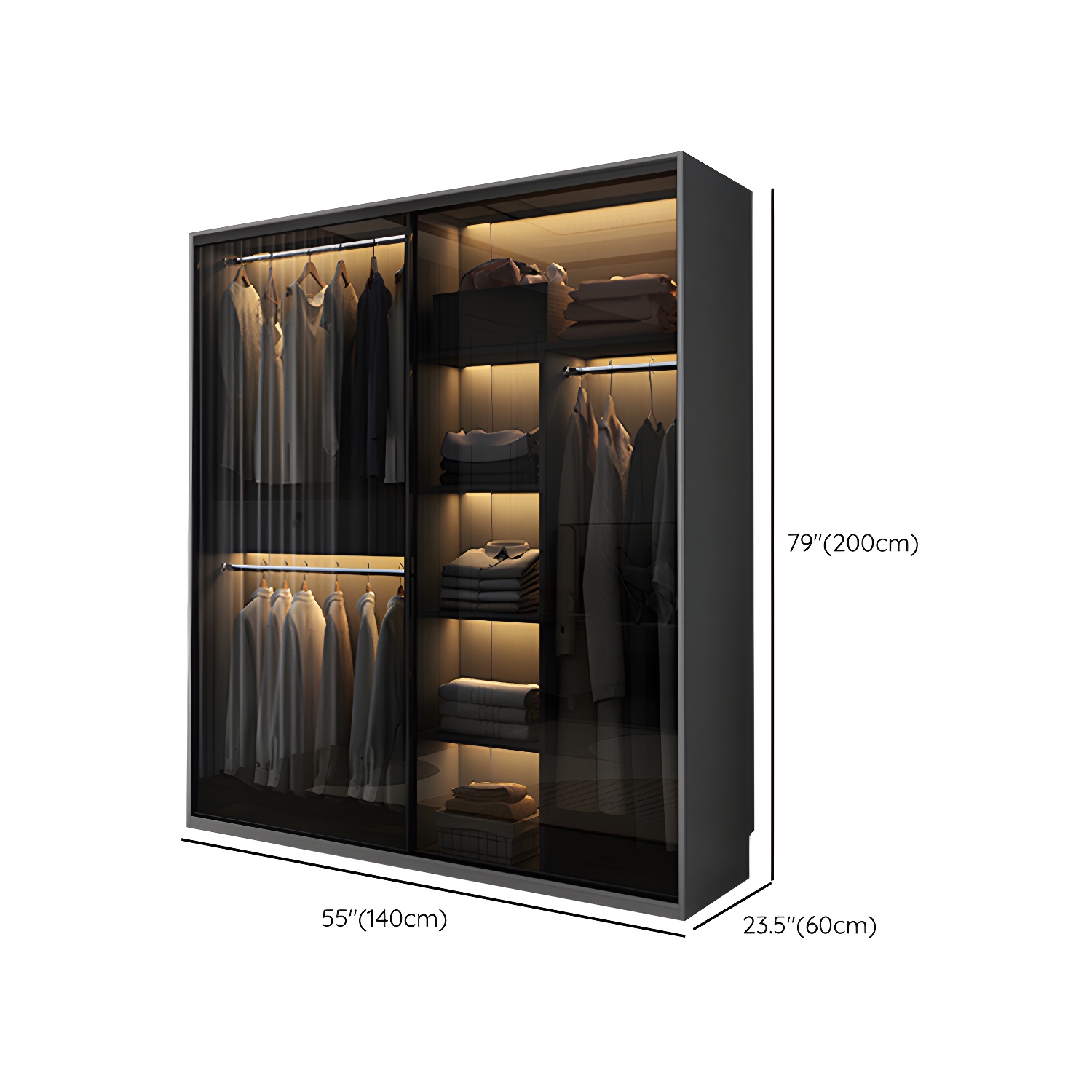 Modern Style Glass Wardrobe Bedroom Wardrobe Closet with 1 Drawer - image 14
