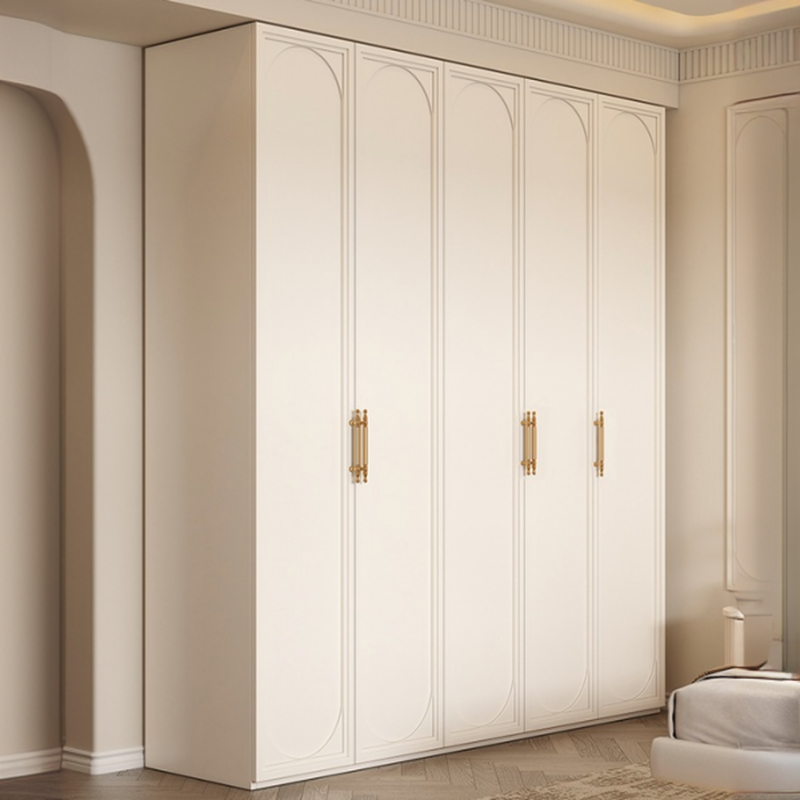 White Minimalist Laminate Wardrobe Closet with Compartments, Soft Close Door, Interior Shelves, and Clothing Rod