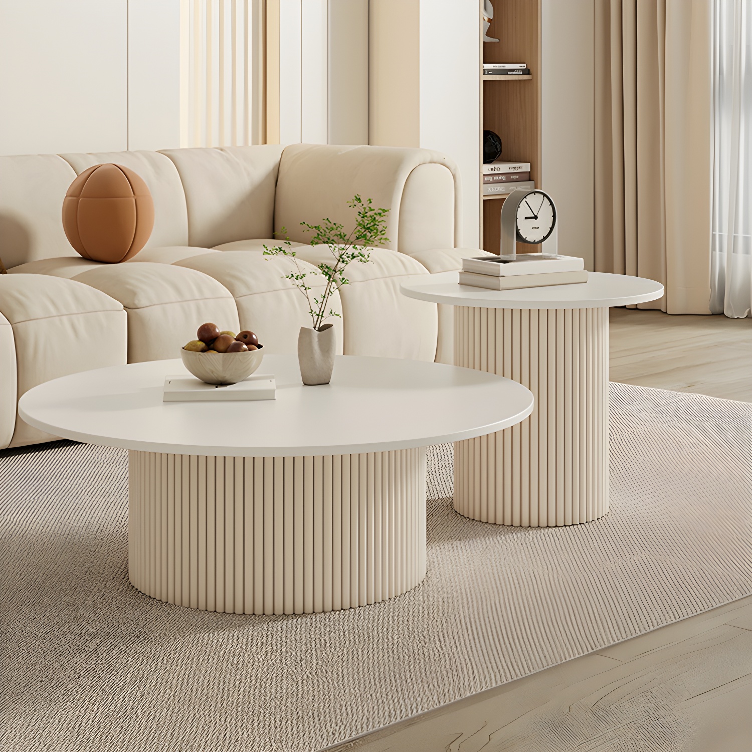 Round Nesting Coffee Tables Scandinavian Stone Top Steel Base