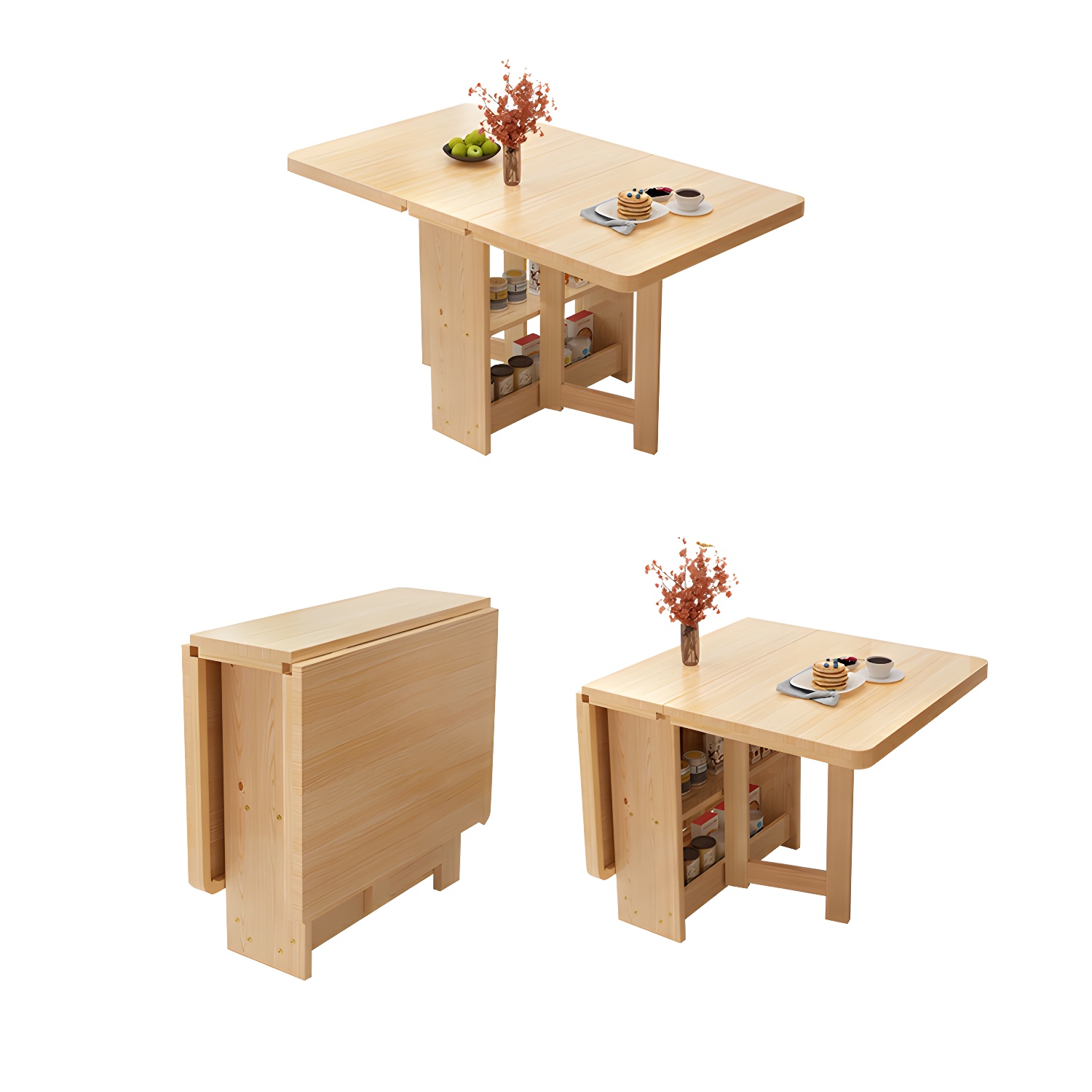 Modern Rectangular Wood Dining Table with Pedestal Base, Seats 4, Drop Leaf Design - image 7