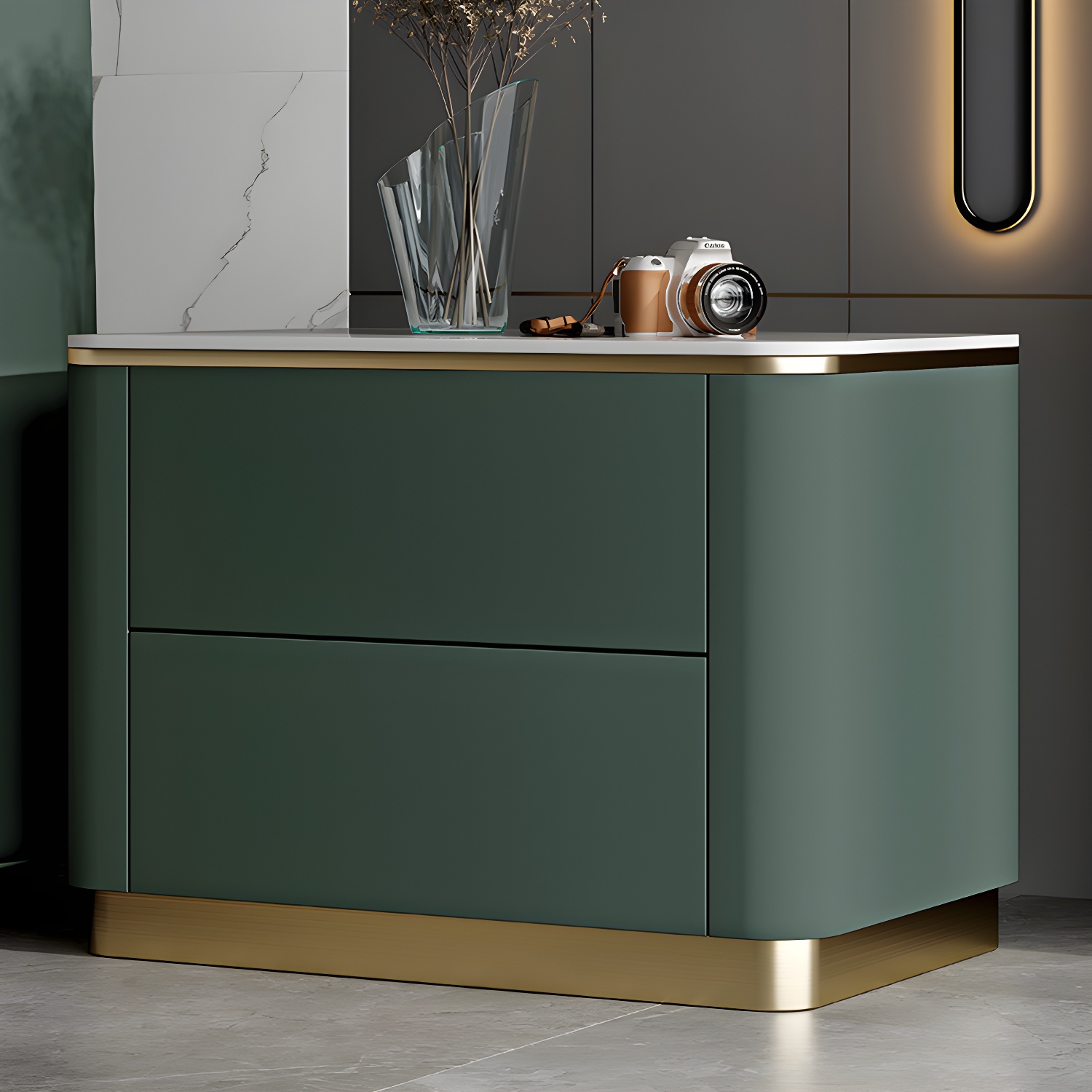 Glam Solid Wood Leather Outer Frame Accent Table Nightstand Drawer Storage Night Table - image 12