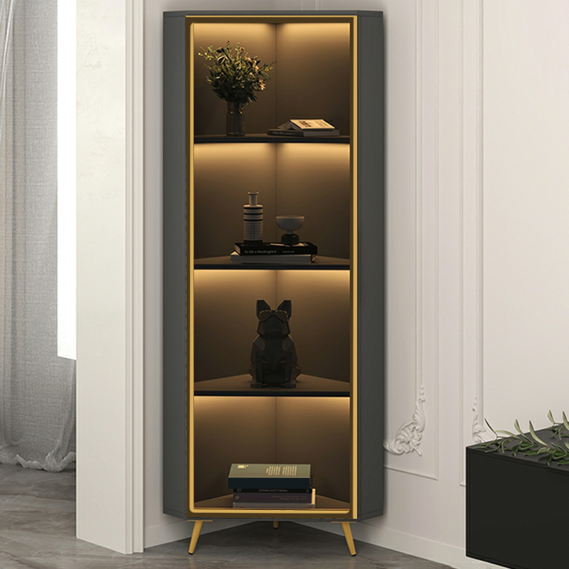 Golden Metal Corner Accent Cabinet with Glass Doors & Lighting Included - image 12