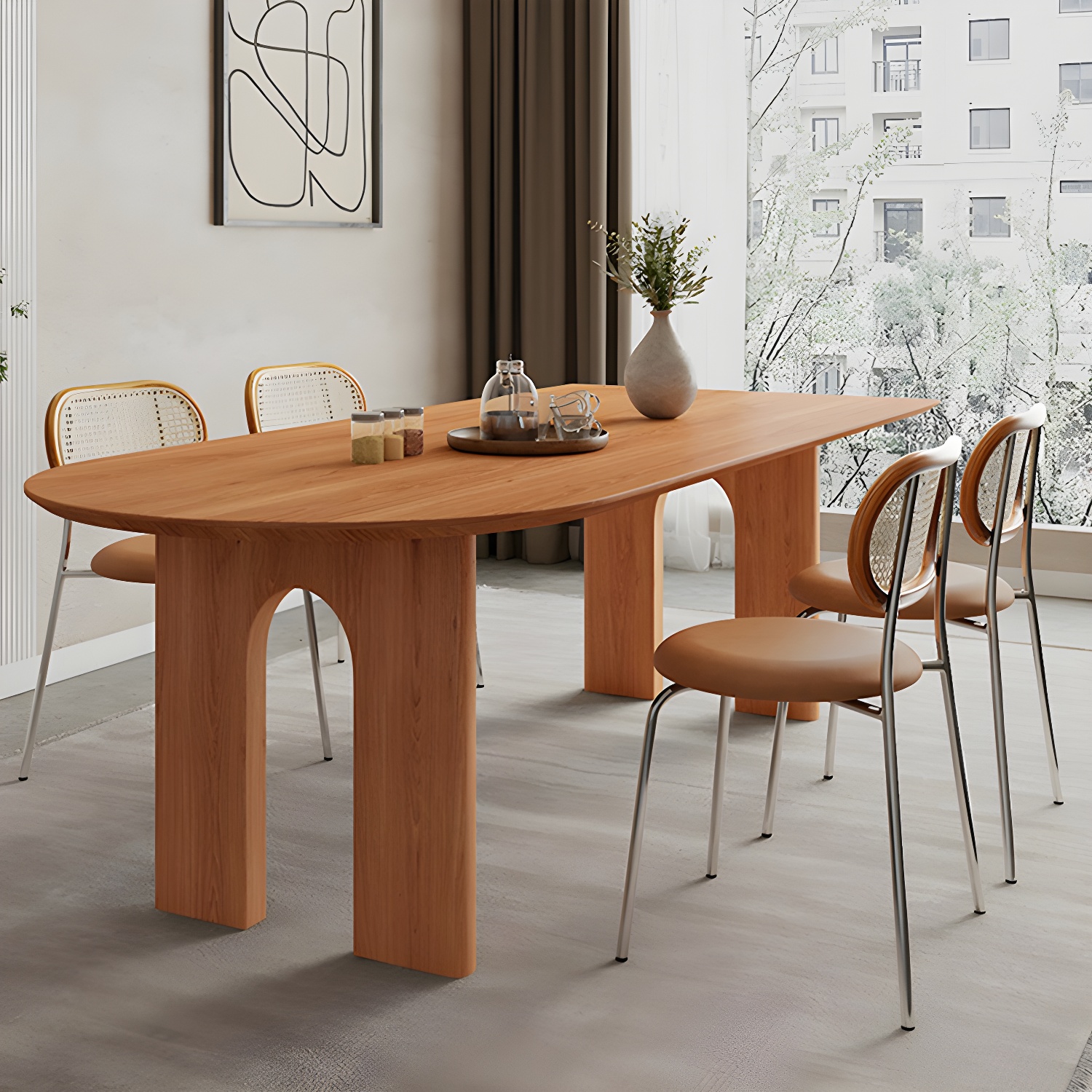 Scandinavian Wooden Oval Dining Table in Natural and Brown for Dining Room - image 14