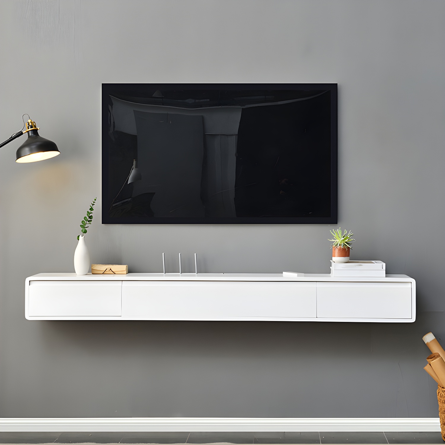 Wall-mounted TV Console Solid Wood TV Media Console with Drawers - image 6