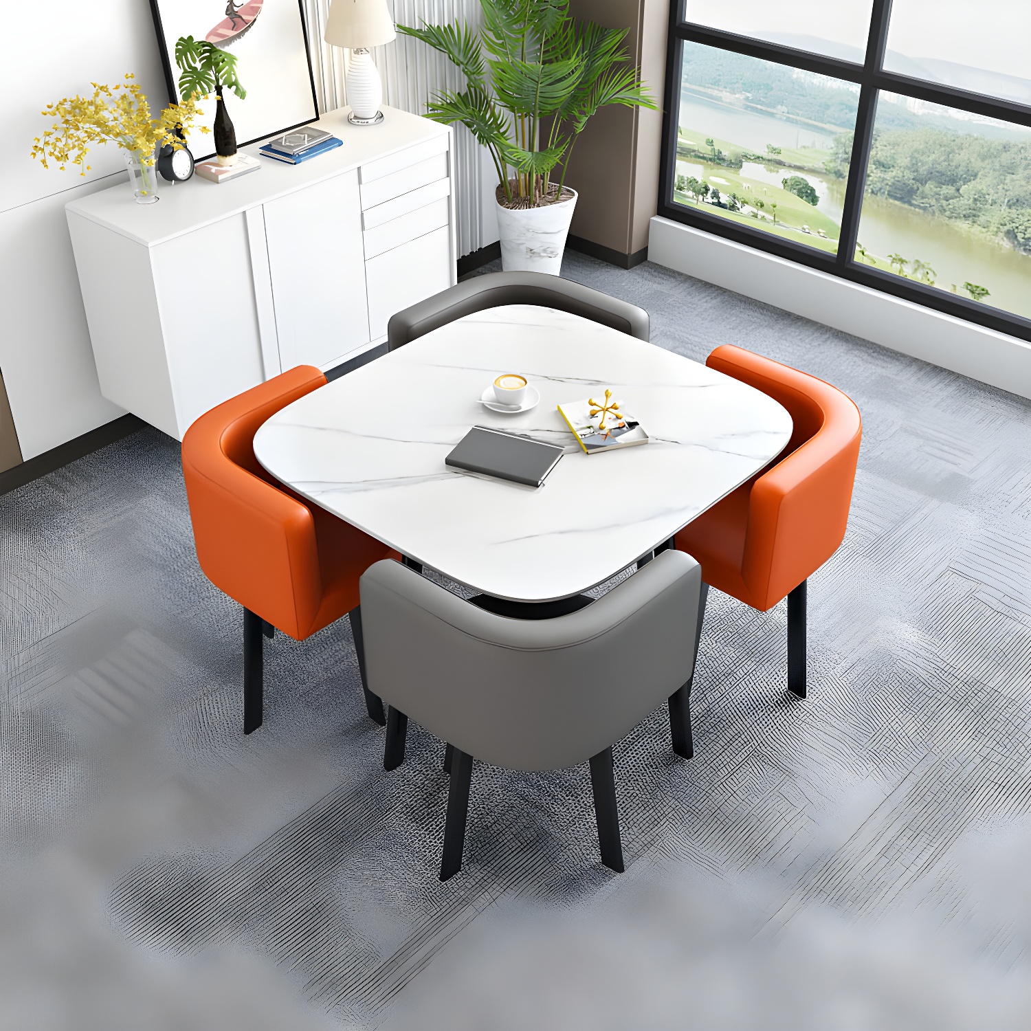 5 Piece Square Shape Sintered Stone Top Dining Room Table Set - image 4