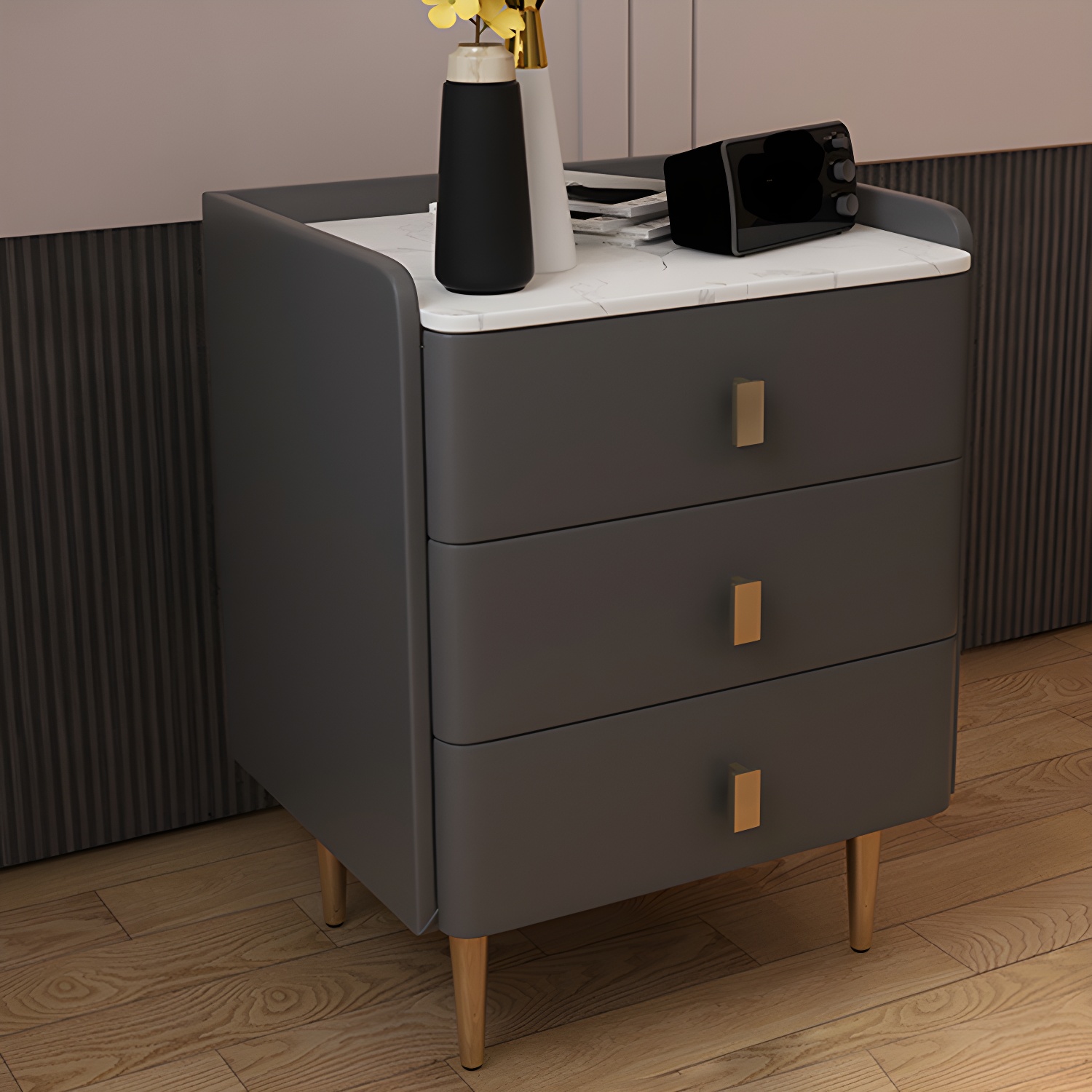 Glam Drawers Included Accent Table Nightstand 22.5" Tall with Legs - image 4