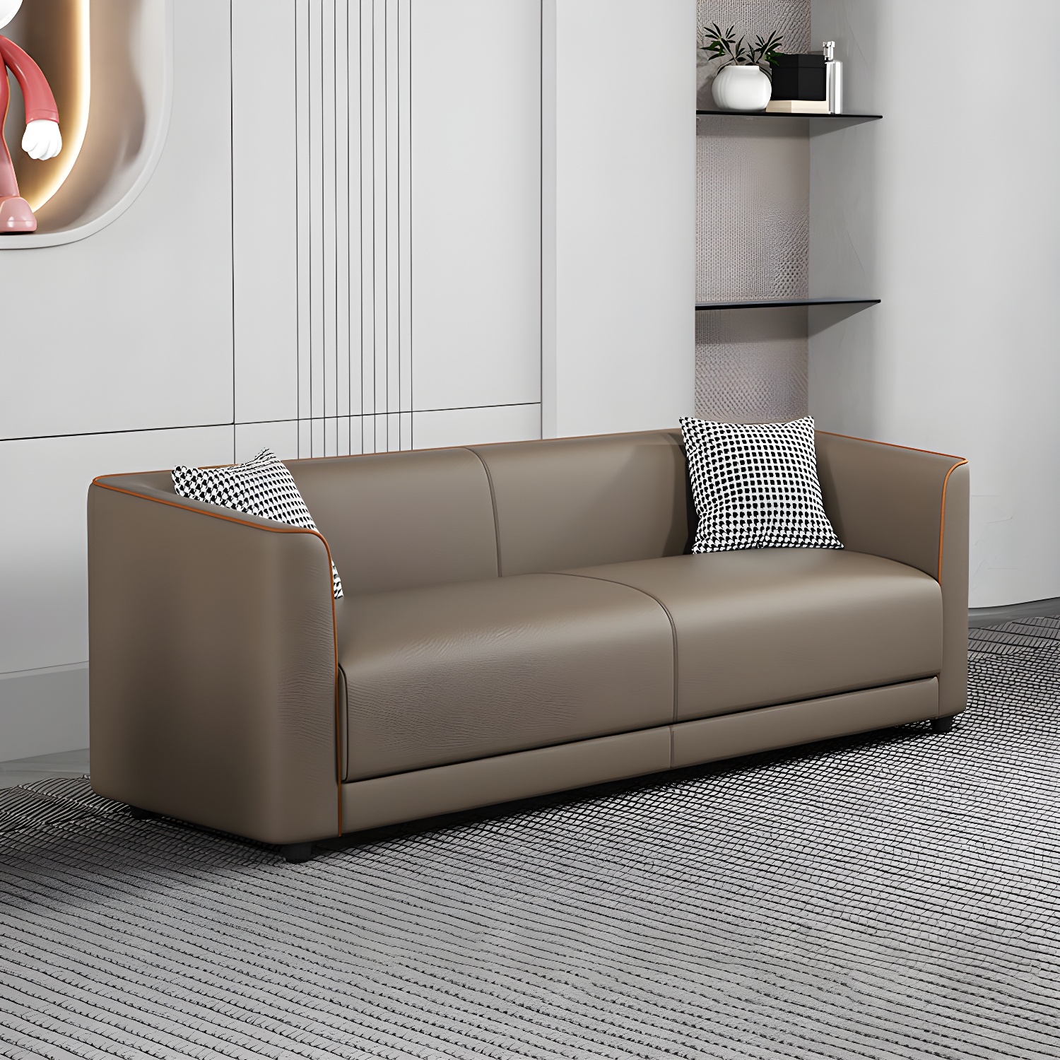Tuxedo Arm Sofa with Tight Back 25.98" High Contemporary Faux Leather - image 10