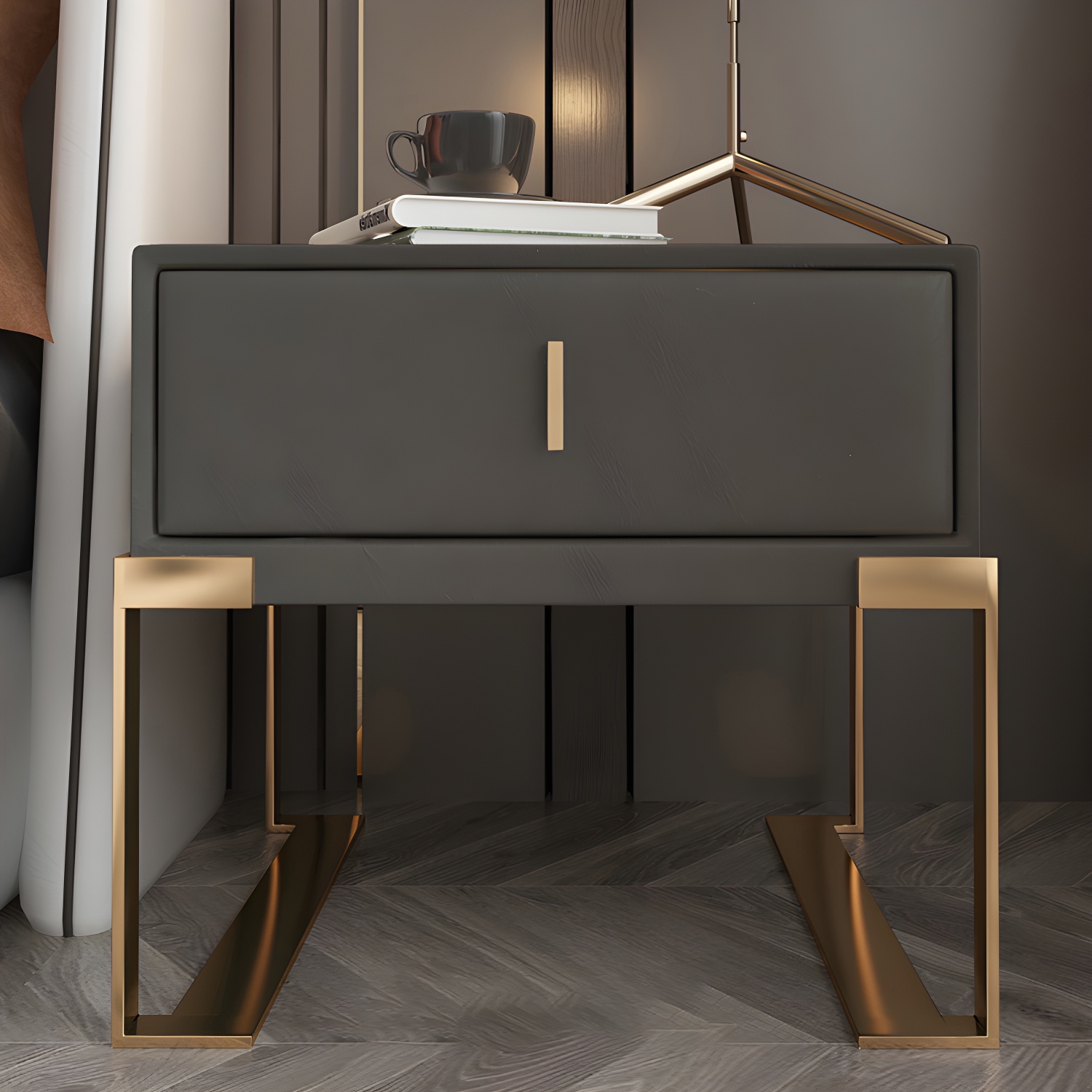 Faux Leather Nightstand 1-Drawer 21 Inch Tall Modern Legs Included Night Table - image 25