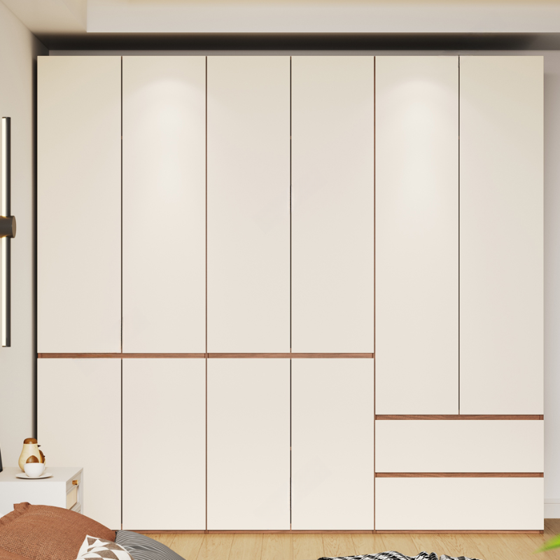 Beige Manufactured Wood Independent Wardrobe Closet with Soft Close Drawer, Soft Close Door, Interior Shelves, and Articulated Door Mechanism