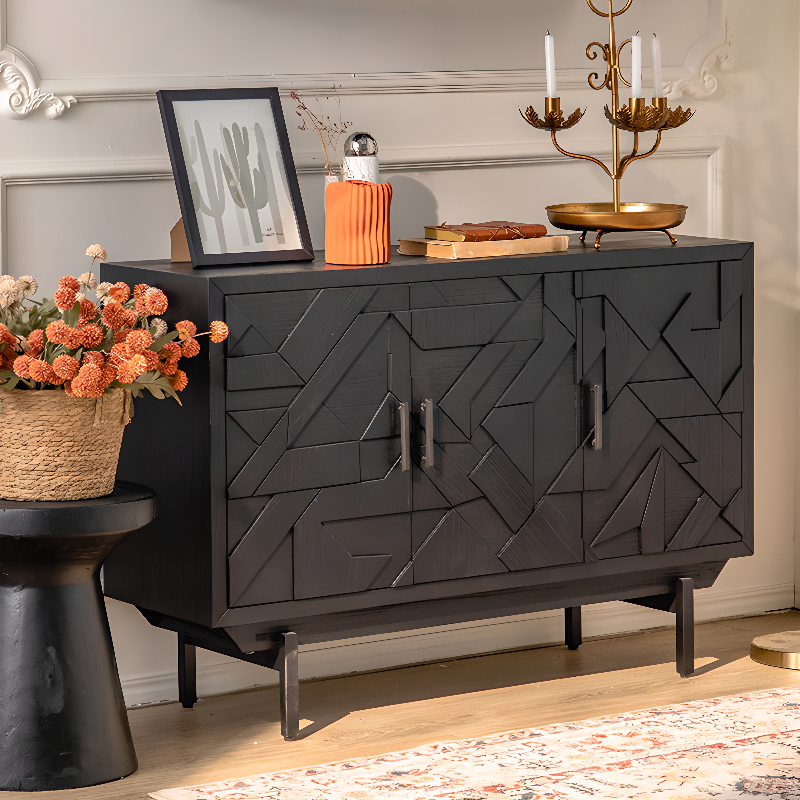 Modern Simple Style Rectangle Standalone Accent Chest with Lumber Drawer in Ink