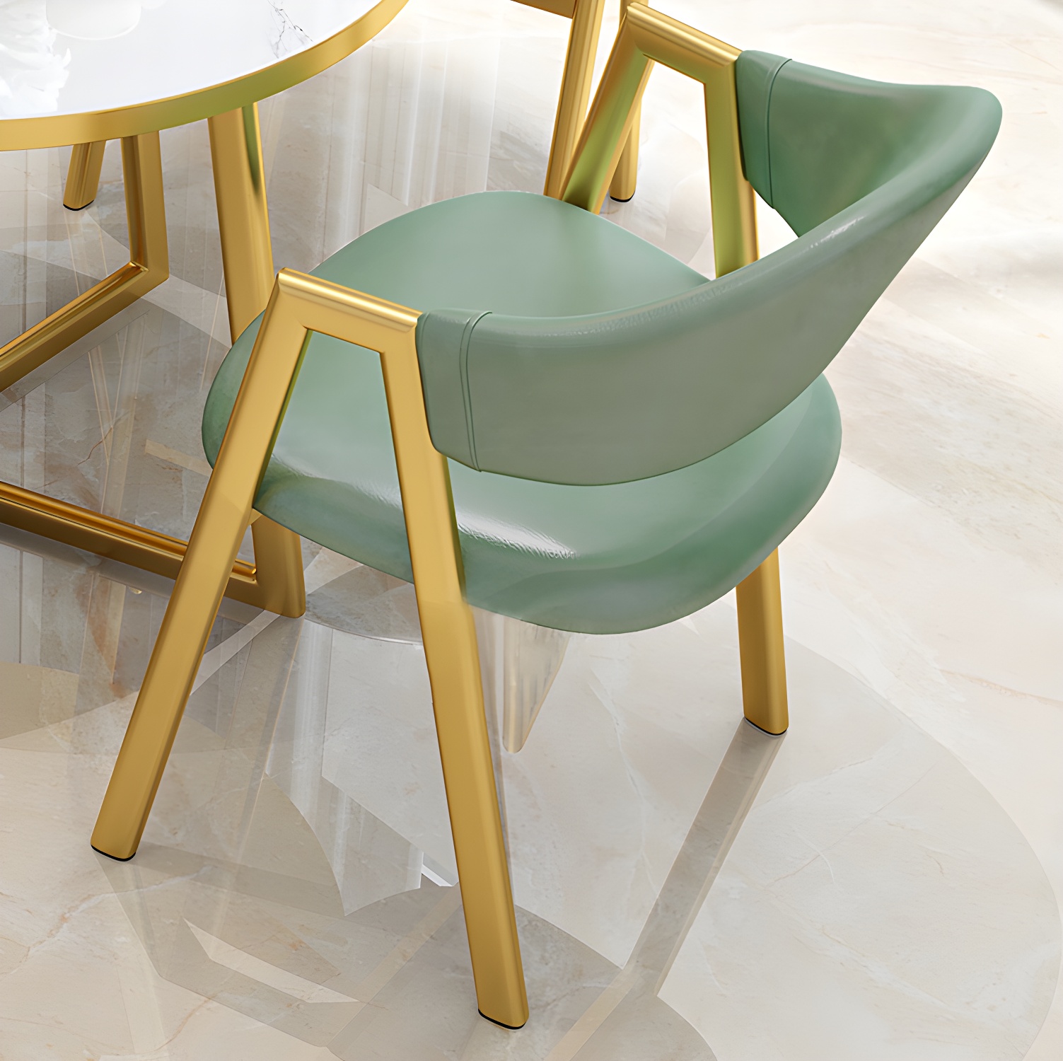 Round Standard Laminated Faux Marble Dining Set with Gold Metallic Legs for Dining Furniture - image 7