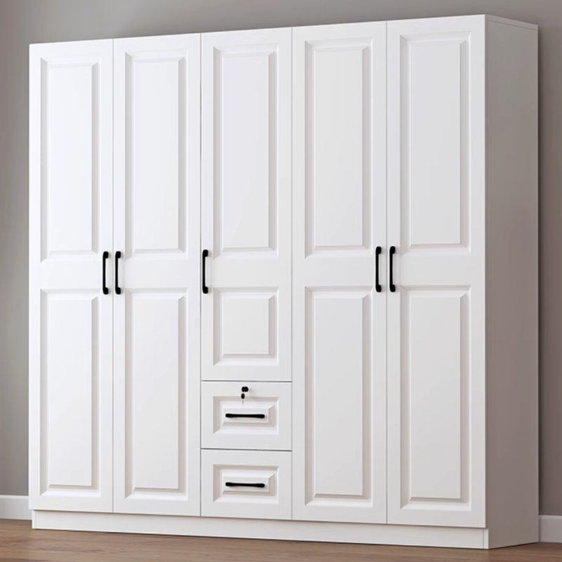 Sleek White Nordic Wooden Detached Almirah with Soft Close Drawers, Doors, and Clothing Rod