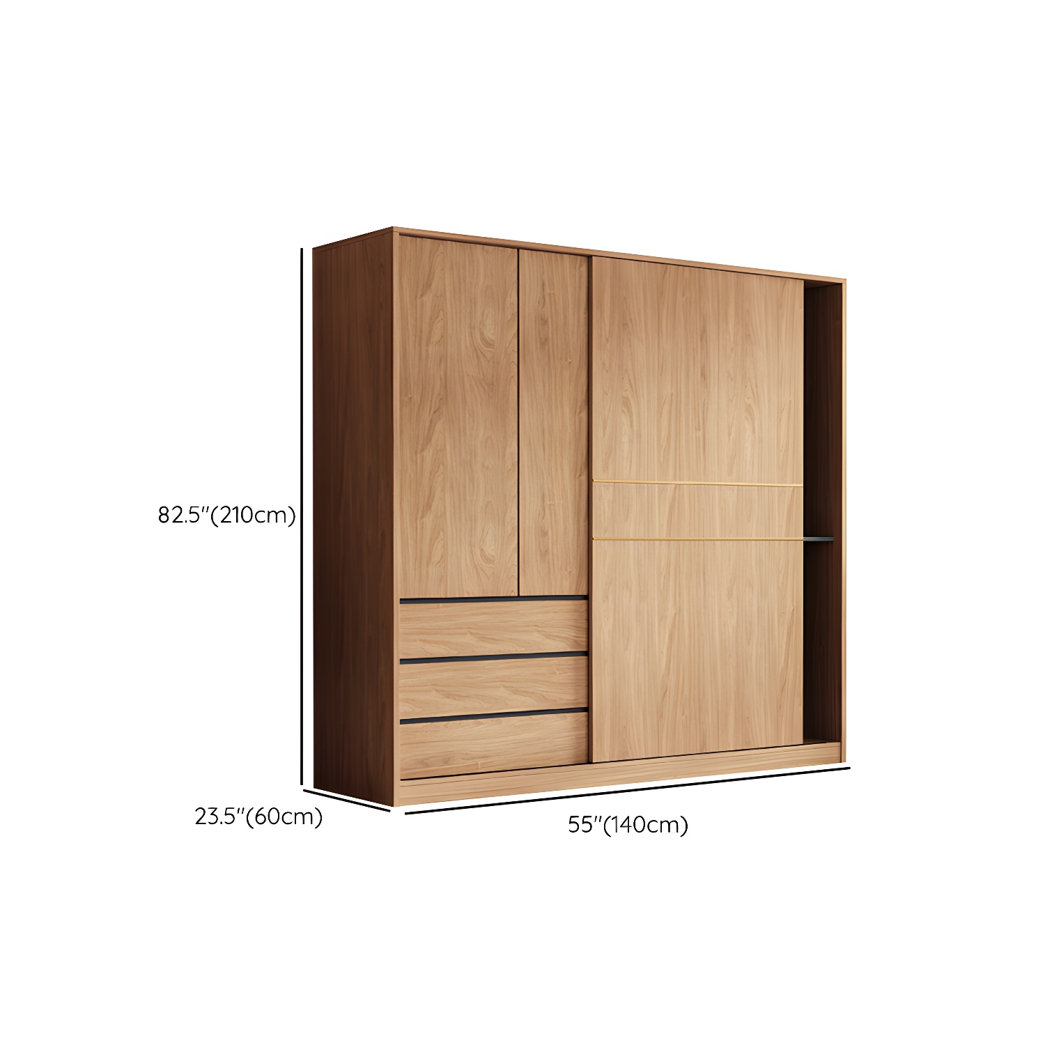 Natural Finish Wardrobe Armoire Sliding Wardrobe Cabinet with Drawer - image 10