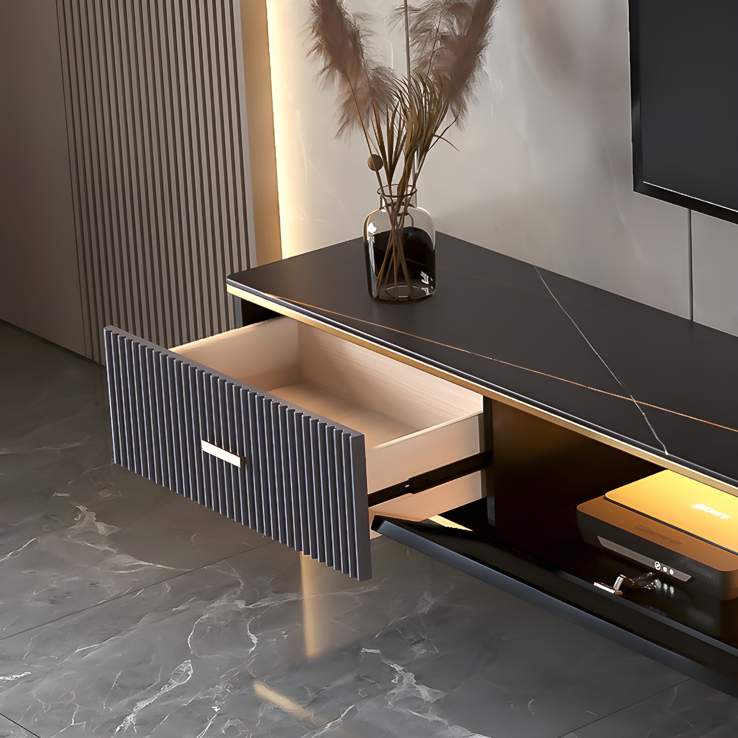 2 Drawers Contemporary TV Stand Stone Wall-mounted TV Cabinet - image 11